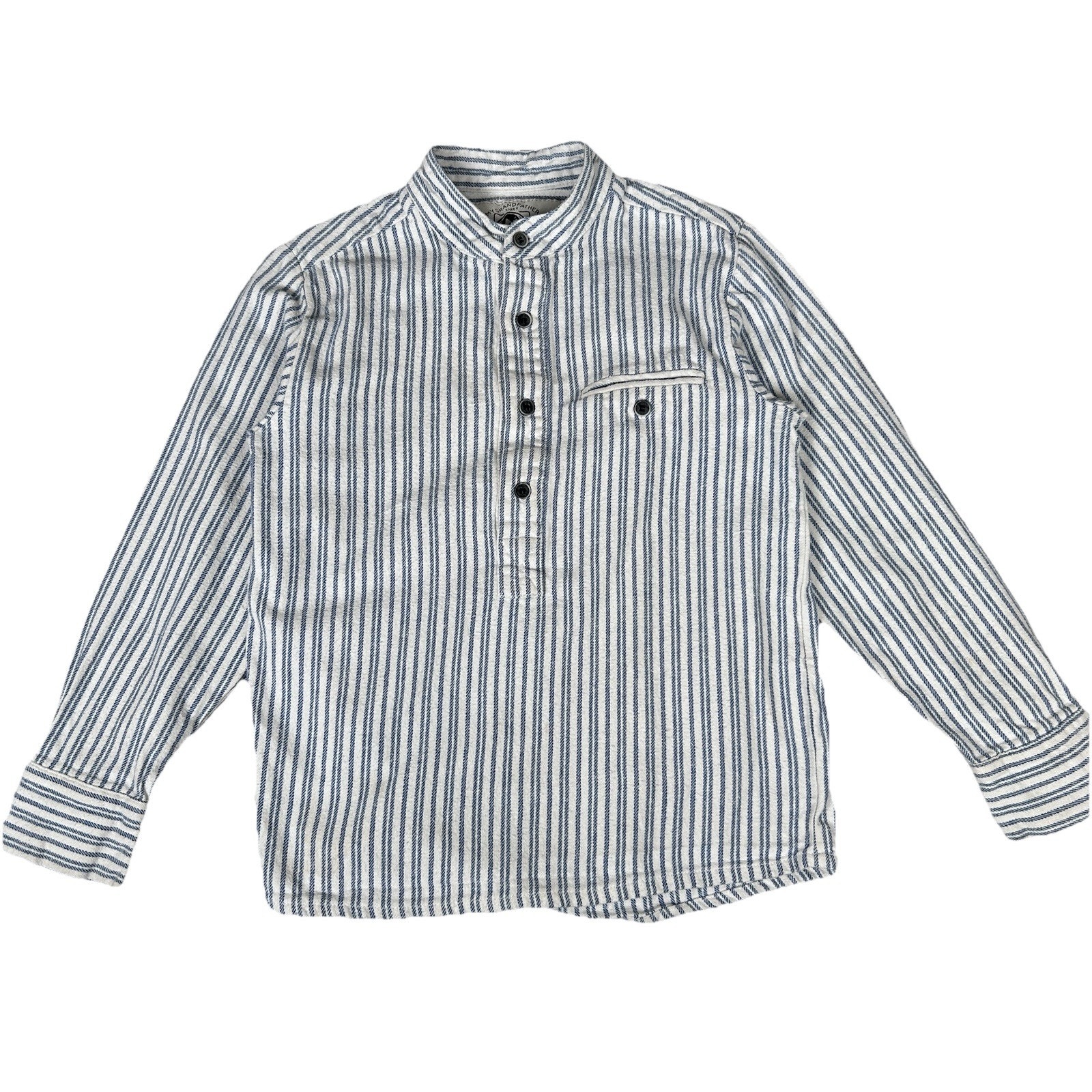Lee Valley Grandfather Shirt Blue White Striped Flannel Ireland Boys M Classic